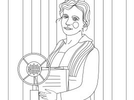 rysunek przedstawiający Irenę Kosmowską na mównicy w Sejmie
