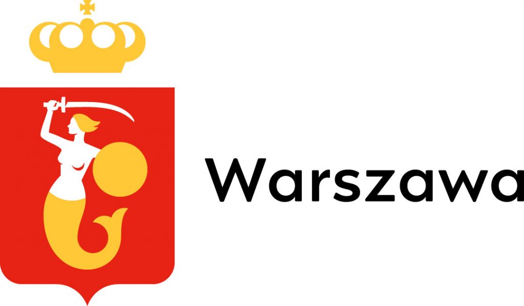 logo miasta Warszawy - syrena na czerwonej tarczy herbowej i żółta korona na górze