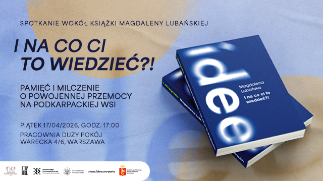 plakat wydarzenia (okładka książki i informacje o wydarzeniu)